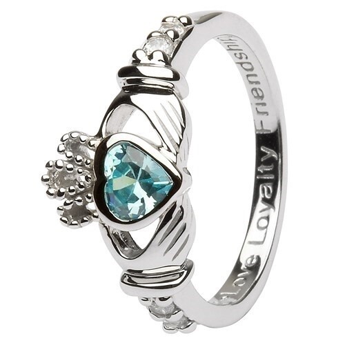 Claddagh March Birthstone Ring