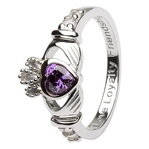 Claddagh February Birthstone Ring