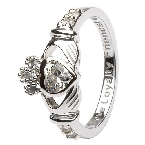 Claddagh April Birthstone Ring