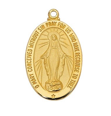 Gold Plated Miraculous Medal on a 20" Gold Plated Chain