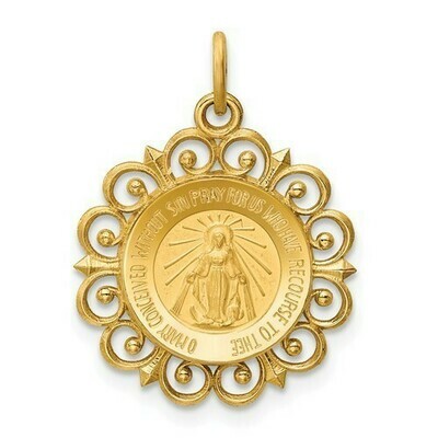 14kt Gold Miraculous Medal Filagree Pendant