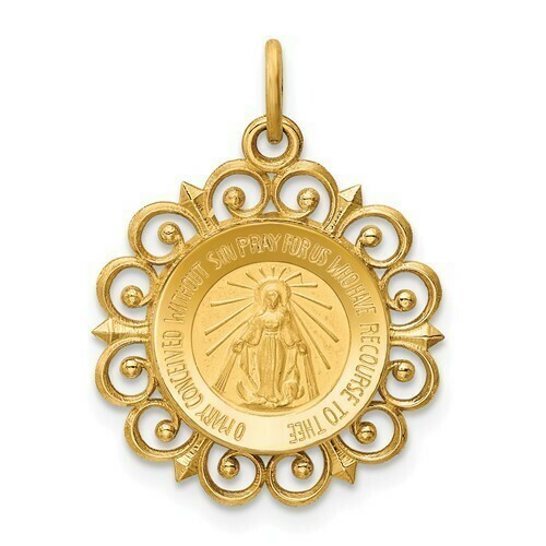 14kt Gold Miraculous Medal Filagree Pendant