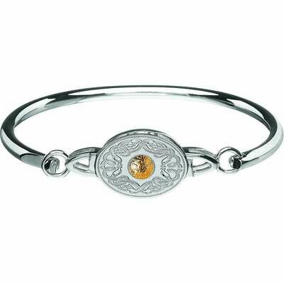 Sterling Silver Oval Celtic Warrior® Shield Wire Bangle with 18K Gold Bead
