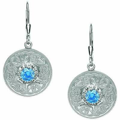 Sterling Silver Swiss Blue Celtic Warrior® Earrings with Clear Cubic Zirconia