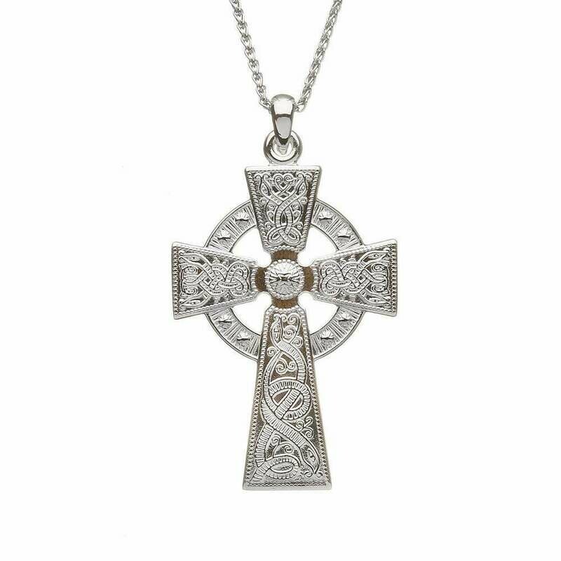 Sterling Silver Celtic Warrior® Cross- Medium on a 20&quot; Sterling Silver Spiga Chain
