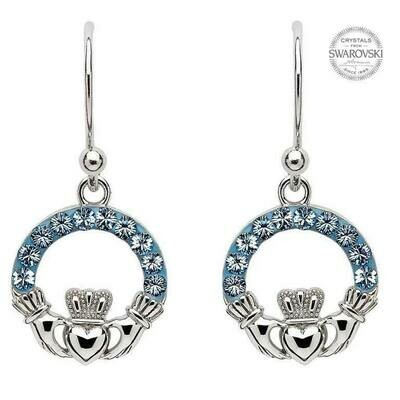 Claddagh Earrings Embellished with Sapphire Swarovski® Crystals