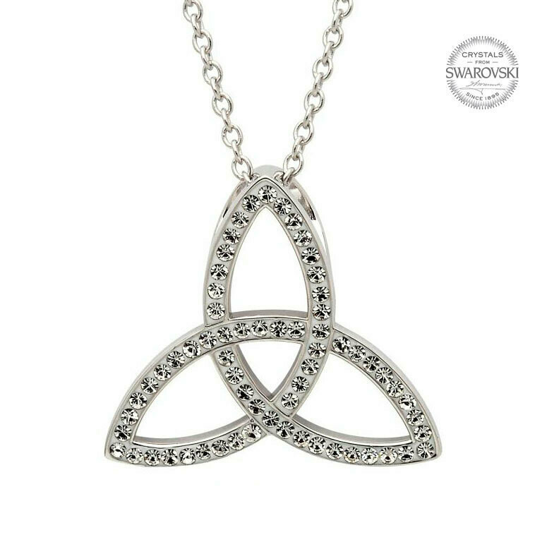 Sterling Silver Celtic Trinity Knot Necklace Embellished with Swarovski® Crystals on a 18&quot; Sterling Silver Chain