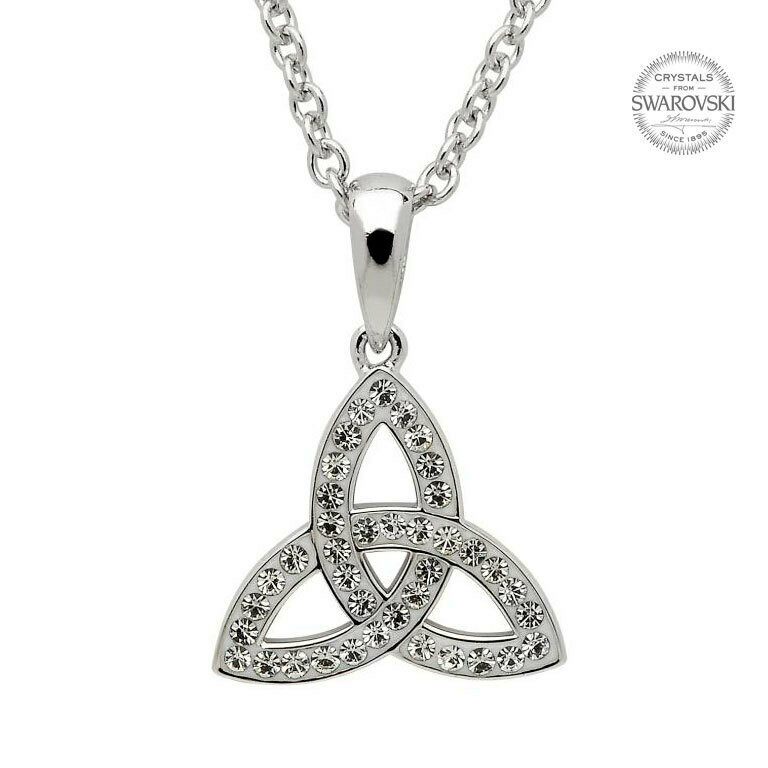 Sterling Silver Celtic Trinity Knot Embellished with Swarovski® Crystals on a 18&quot; Sterling Silver Chain