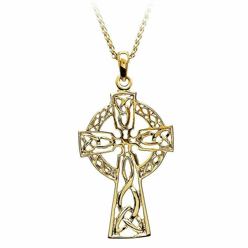 10kt Yellow Gold Filigree Celtic Cross- Medium, and 10kt 18&quot; Chain Disc.