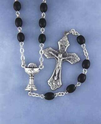 First Communion Rosary- Oval Black Beads