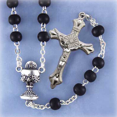 First Communion Rosary- Black Glass