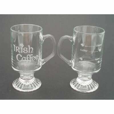 Irish Coffee Glasses Pair with Etched “Recipe”