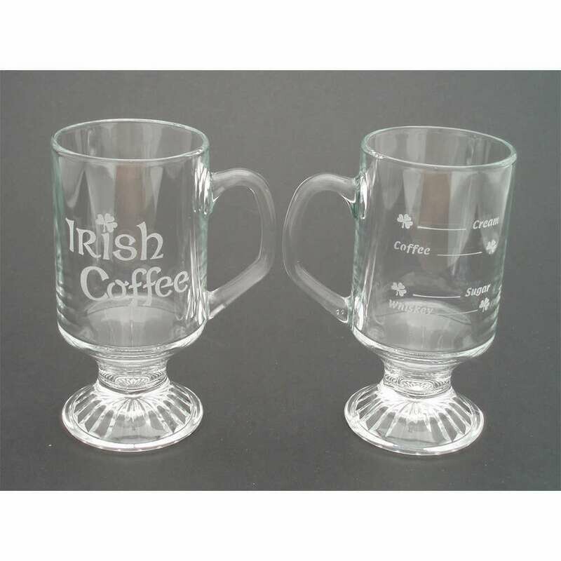 Irish Coffee Glasses Pair with Etched “Recipe”, Disc.