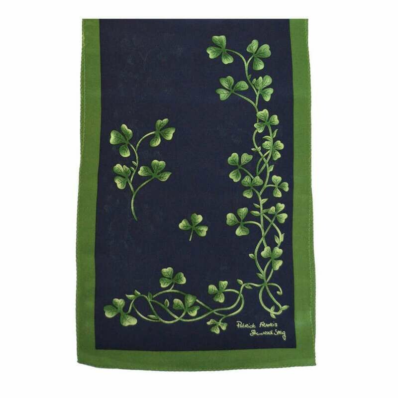 Silk Scarf- Navy/Green Shamrock Sprig Design