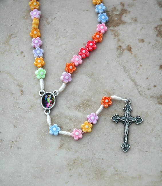 Brazilian Acrylic Rosary- Flowers on Cord