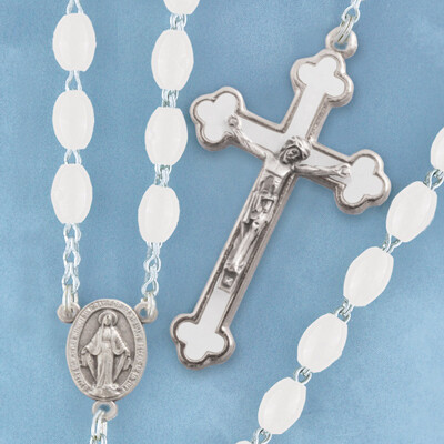 Adult Rosary Oval Bead White