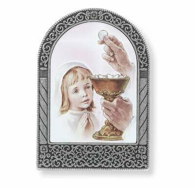 2 3/4" Silver Metal Frame with Communion Girl Image