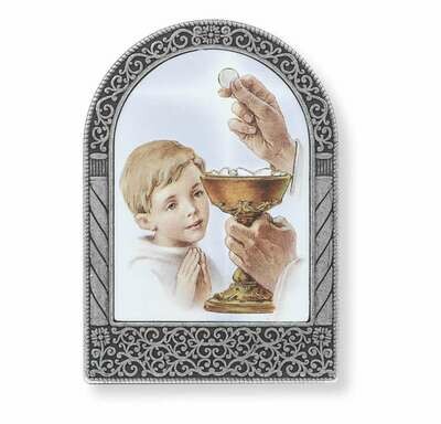 2 3/4" Silver Metal Frame with Communion Boy Image
