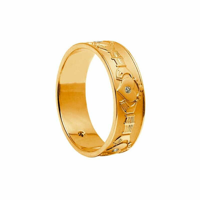 Ladies 10kt Gold Diamond Set Claddagh Wedding Band