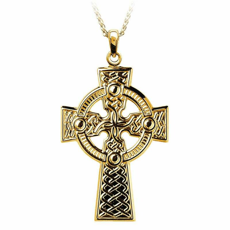 10kt Yellow Gold Traditional Celtic Knot Cross- Medium, and 10kt 18&quot; Chain Disc.
