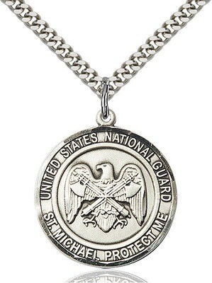 Sterling Silver U.S. National Guard/St. Michael Medal on a 24" Light Rhodium Chain
