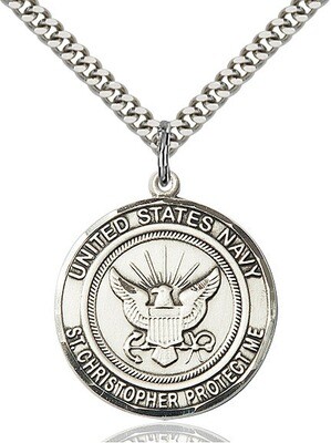Sterling Silver U.S. Navy/St. Christopher Medal on a 24" Light Rhodium Chain