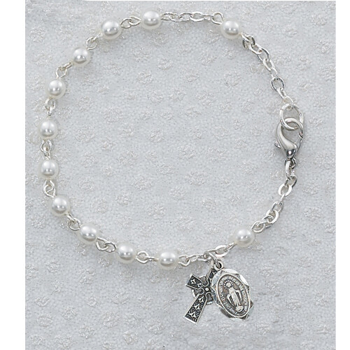 Youth 3mm Pearl Rosary Bracelet with Celtic Cross