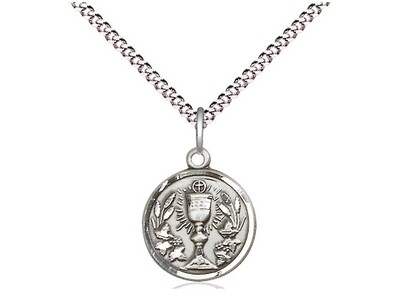 Sterling Silver Communion Chalice Pendant on a 18" Light Rhodium Chain