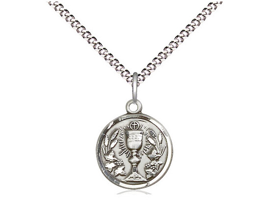 Sterling Silver Communion Chalice Pendant on a 18&quot; Light Rhodium Light Curb Chain