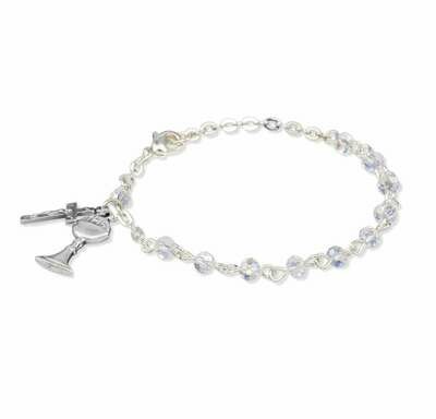Youth First Communion Crystal Aurora Bead Rosary Bracelet