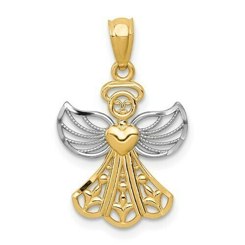 14kt Gold and Rhodium Filagree Angel Pendant