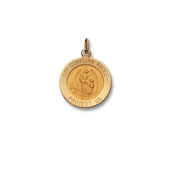 14kt Solid Gold Guardian Angel Medal 5/8&quot; Diameter (Size 2)