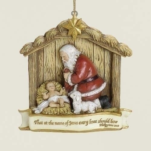 3.5&quot; Kneeling Santa Scene Ornament