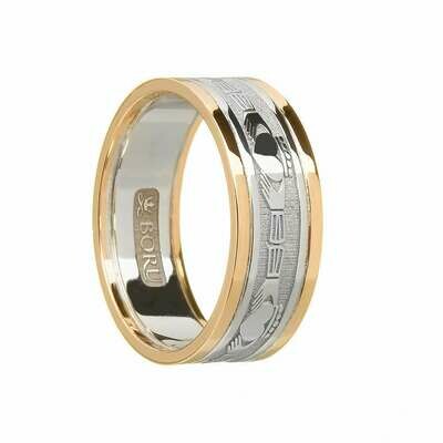 Ladies 10kt Gold Claddagh White Gold/Yellow Gold Trim Wedding Band