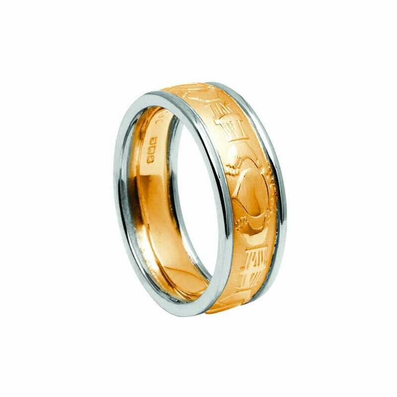 Ladies 10kt Yellow Gold Claddagh Court/White Gold Trim Wedding Band