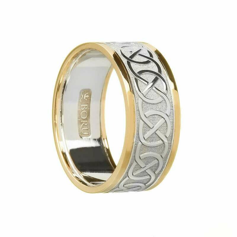 Mens 10kt White Gold/Yellow Gold Trim Celtic Wedding Band