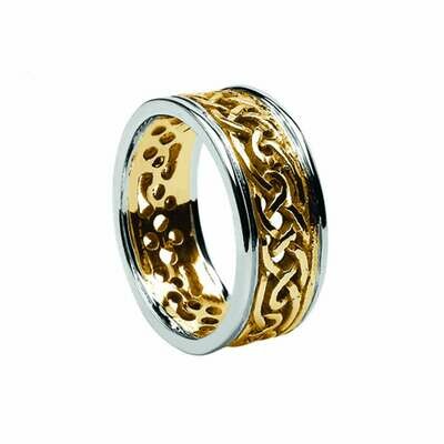 Mens 10kt Yellow Gold/White Gold Trim Filagree Celtic Wedding Band