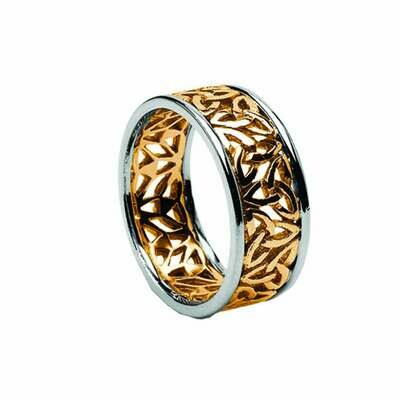 Mens 10kt Yellow Gold/White Gold Trim Trinity Filigree Wedding Band