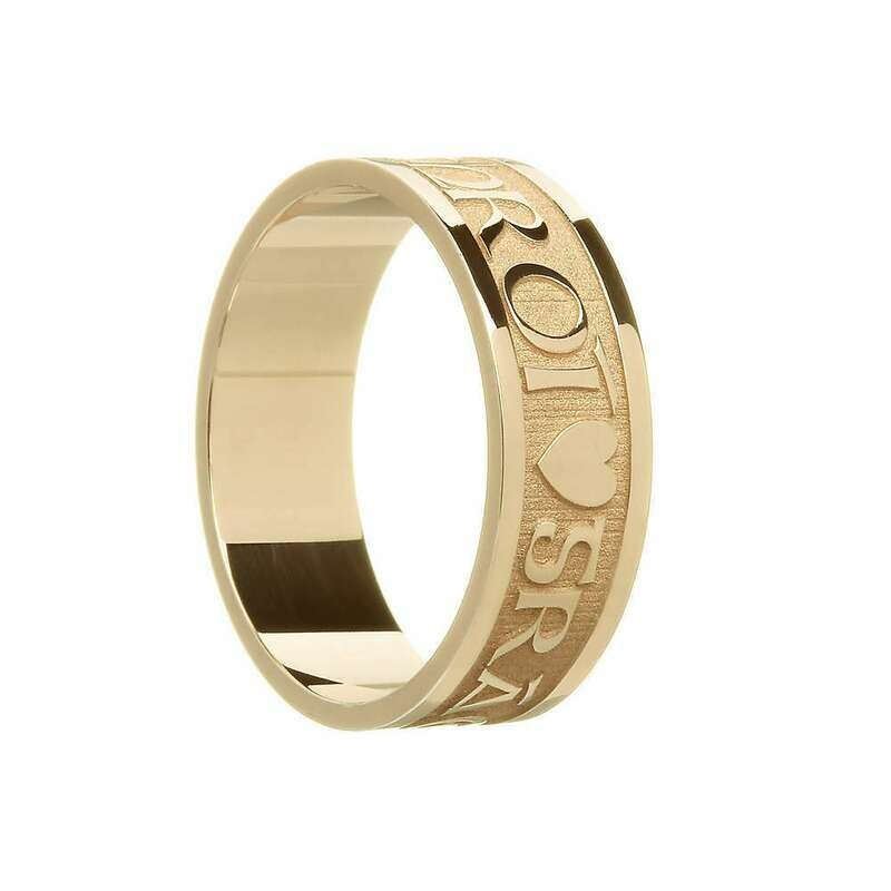 Mens 10kt Gold &quot;Gra Geal Mo Chroi&quot; (Bright, Love of My Life) Wedding Band