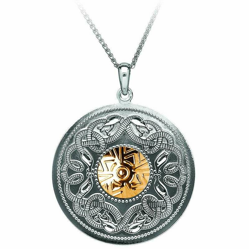 Sterling Silver Celtic Warrior® Shield Pendant with 18K Gold Bead- XL &amp; 22&quot; Sterling Silver Chain