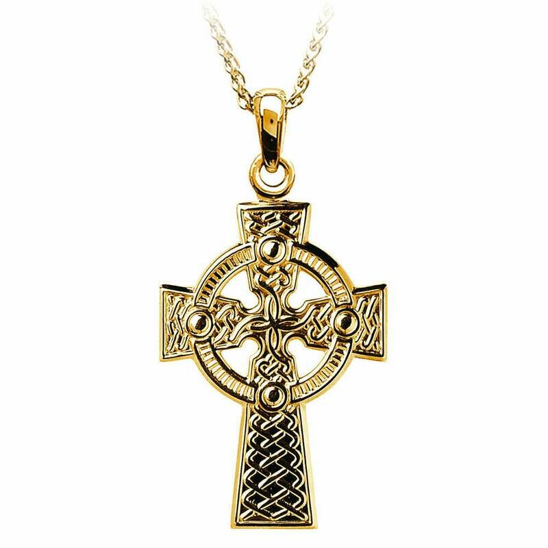 10kt Yellow Gold Traditional Celtic Knot Cross- Large, and 10kt 18&quot; Chain Disc.