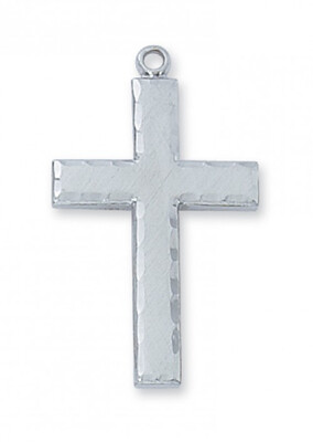 Sterling Silver Large Edged Cross on a 24&quot; Rhodium Plated Chain