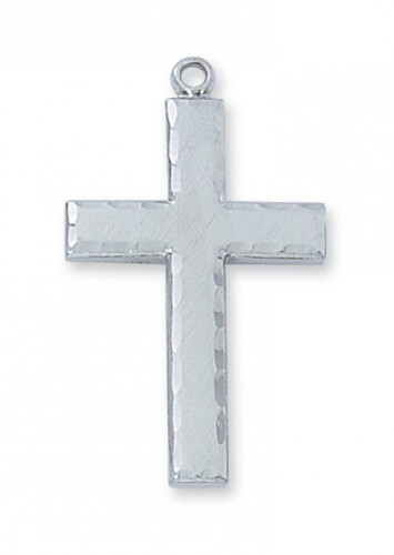 Sterling Silver Large Edged Cross on a 24&quot; Rhodium Plated Chain