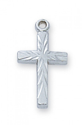 Sterling Silver Mini Fancy Cross on a 16" Rhodium Plated Chain