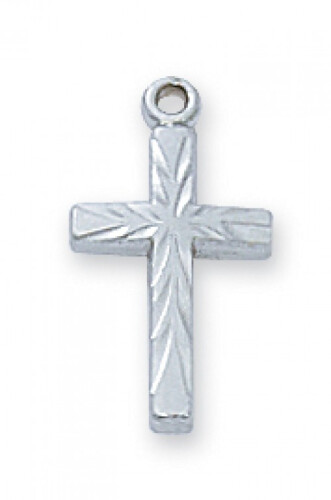 Sterling Silver Mini Fancy Cross on a 16&quot; Rhodium Plated Chain
