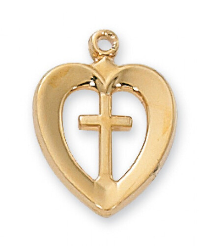 Gold Plated Cross in a Heart on an 18&quot; Gold Plated Chain