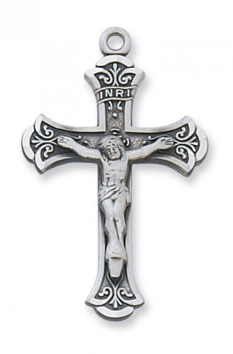 Sterling Silver Fancy Crucifix on an 18&quot; Stainless Steel Chain
