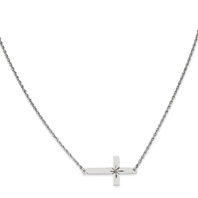 Sterling Silver Diamond Cut Sideways Cross on an 18" Sterling Silver Chain