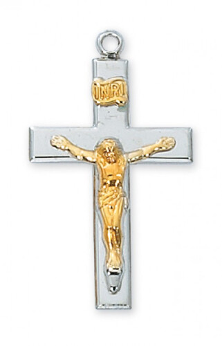 Sterling Silver Two-Tone Crucifix on an 18&quot; Rhodium Plated Chain