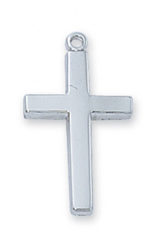 Sterling Silver Plain Cross on 16-18&quot; Rhodium Plated Chain